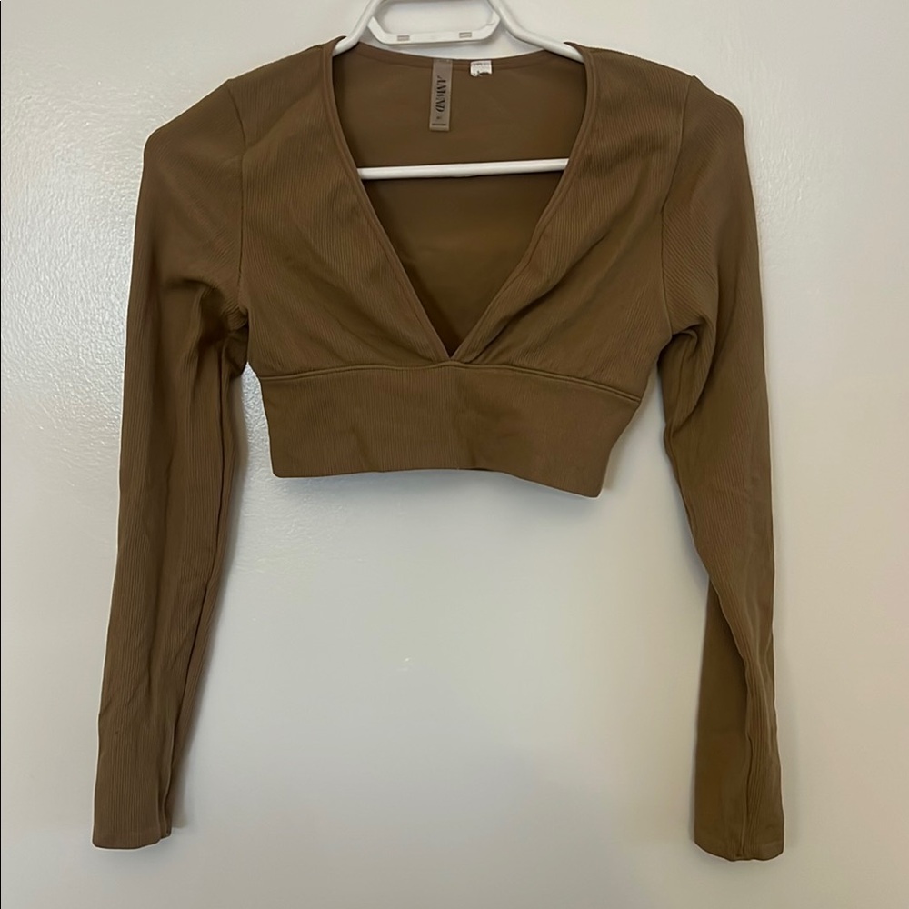 Brown Long Sleeve Crop Top